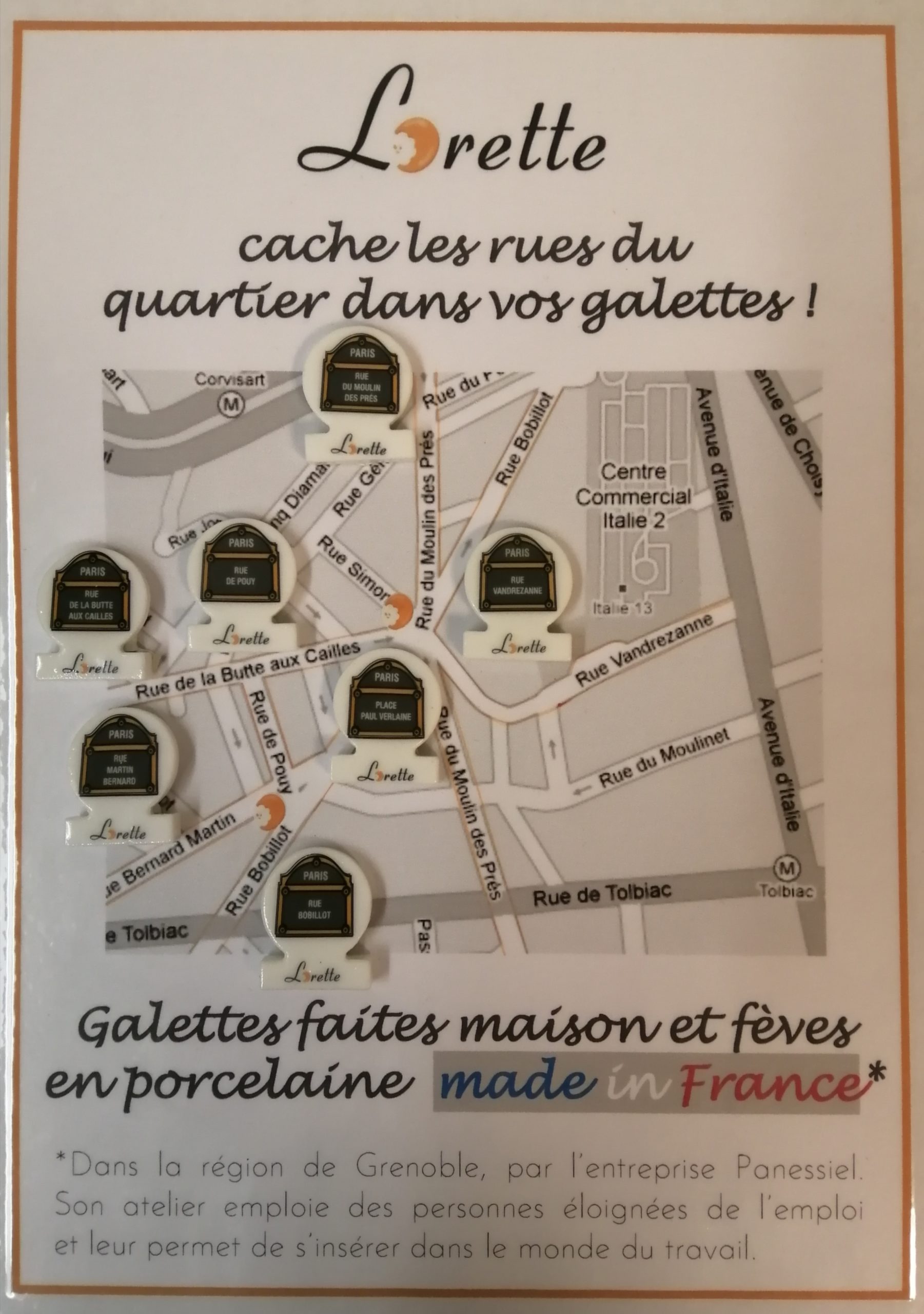 Plan des fèves de Lorette avec les rues de la Butte aux Cailles